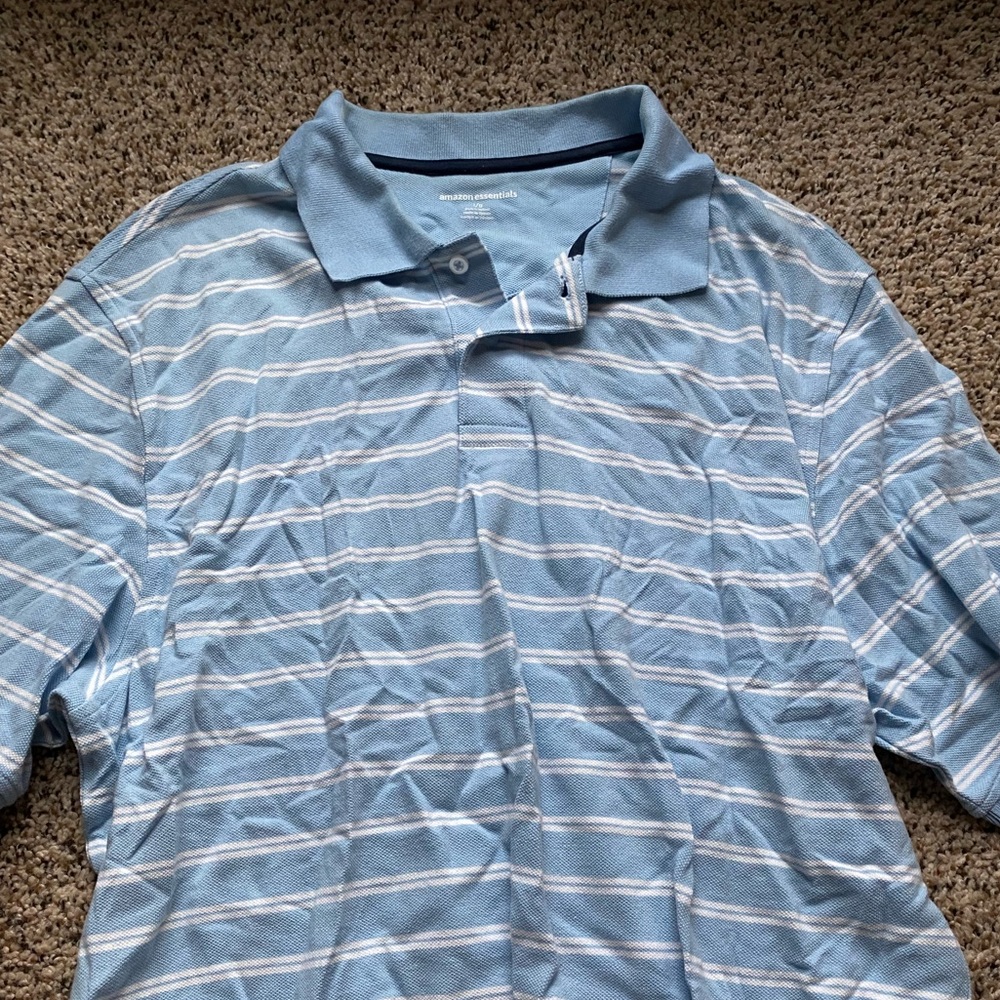 Amazon Essentials Blue Striped Polo - image 1